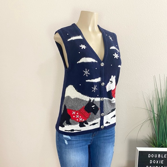 BOBBIE BROOKS | Vintage Scottie Holiday Vest Cardigan Sz S - Picture 2 of 7
